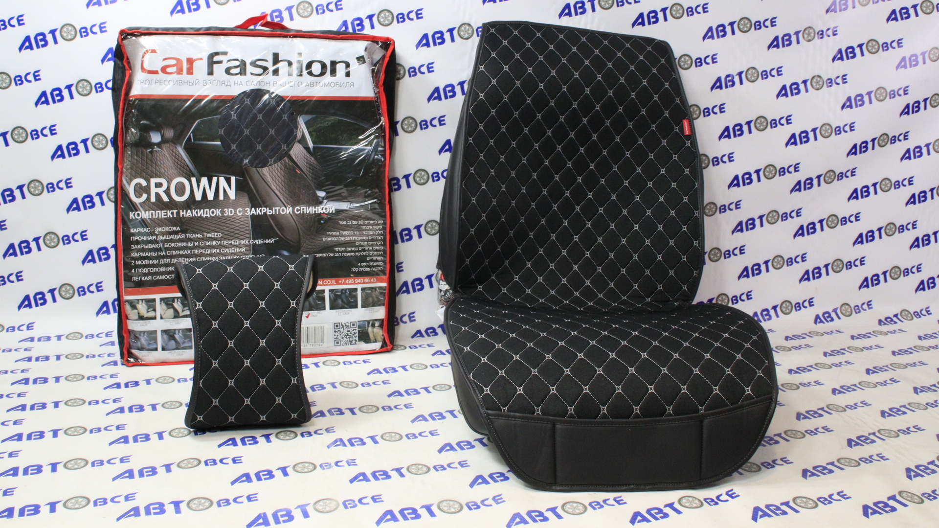 Накидки на сиденье CROWN PLUS черный черный бежевый (лен класса люкс/экокожа) CAR FASHION